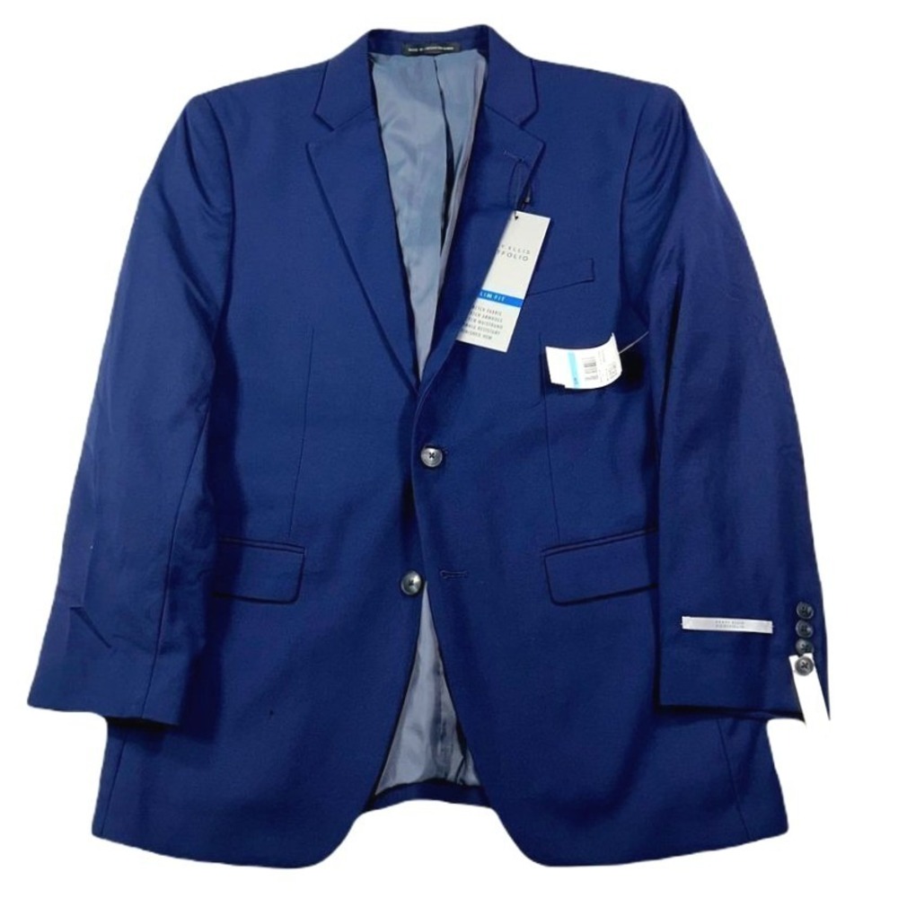 Perry Ellis Slim Fit Blazer Mens 40S‎ 40 Solid Blue Stretch Suit Jacket $295 NEW